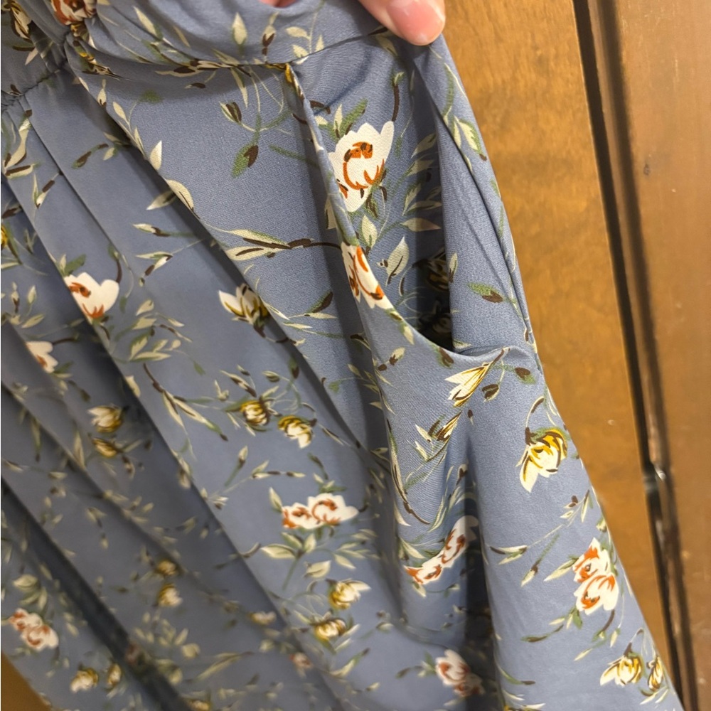 Bloom Chic Floral Blue Midi Dress w/ Pockets! - Picture 4 of 8